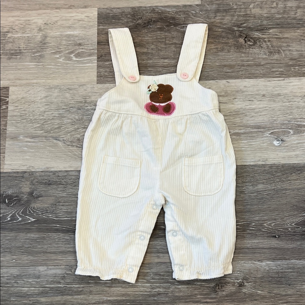 Cream Overalls with Bear Patch